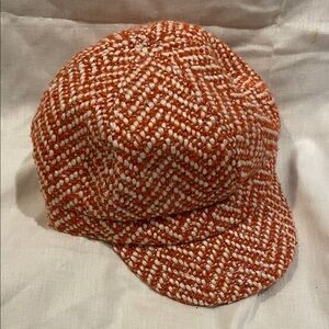 Shandon Ireland 100% wool Orange and White Tweed newsboy hat. One size